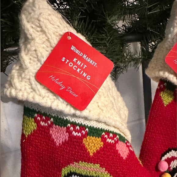 Red White Penguin Knit Cotton Christmas Stockings Balls Festive NWT - Picture 3 of 5